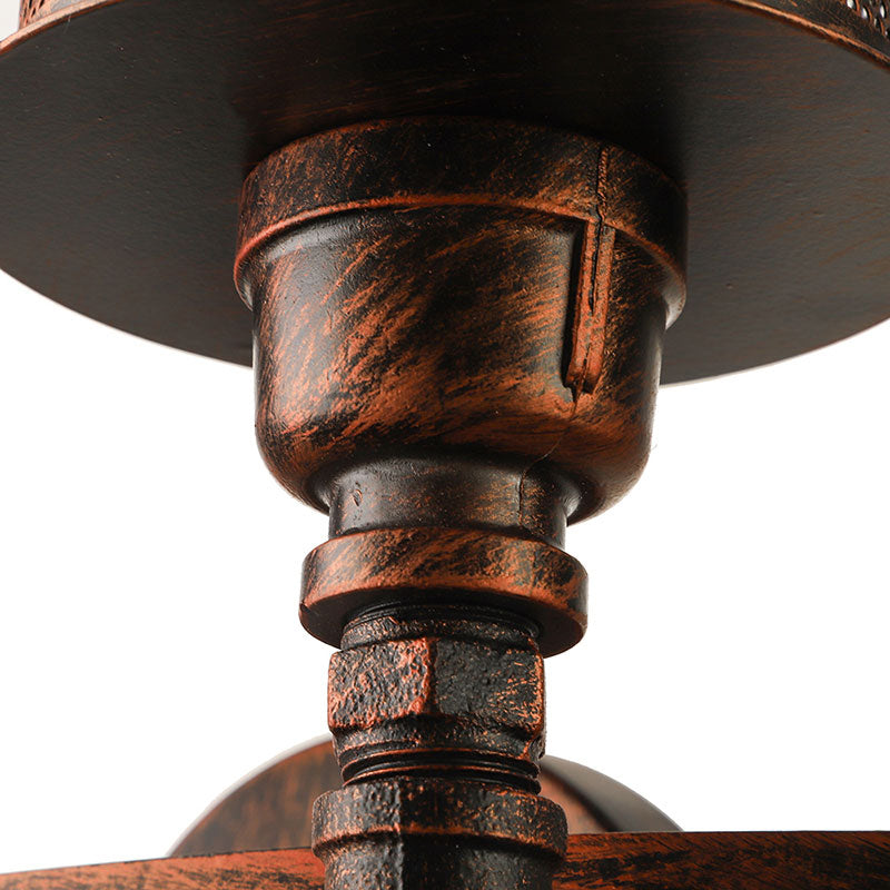 BowLift | Antique style double cylinder wall lamp with mesh shade 2 lights wrought iron wall mount lamp in aged copper