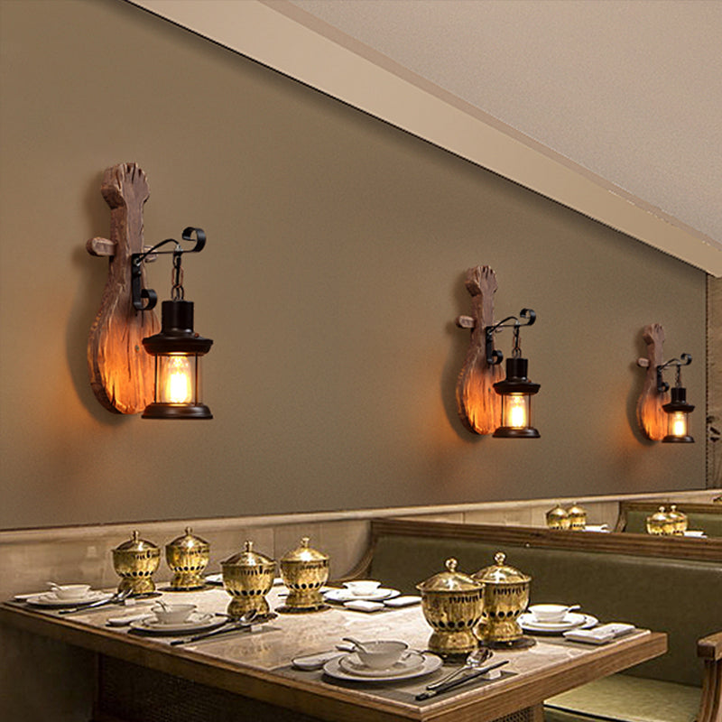 BowLift | Wood Shiplap Wall Lamp Light Country 1-Light Restaurant Wall Light in Brown