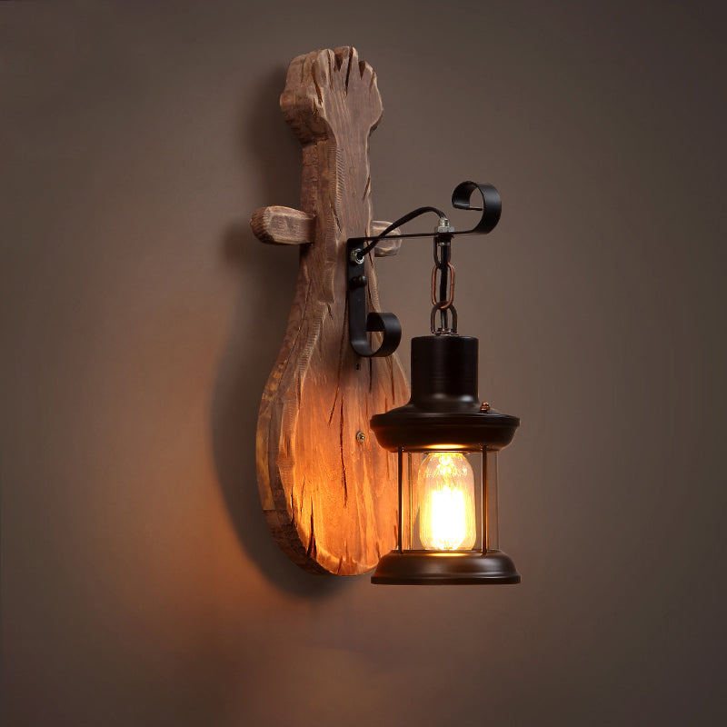 BowLift | Wood Shiplap Wall Lamp Light Country 1-Light Restaurant Wall Light in Brown