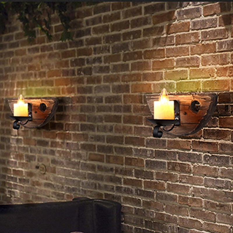BowLift | Wood Shiplap Wall Lamp Light Country 1-Light Restaurant Wall Light in Brown