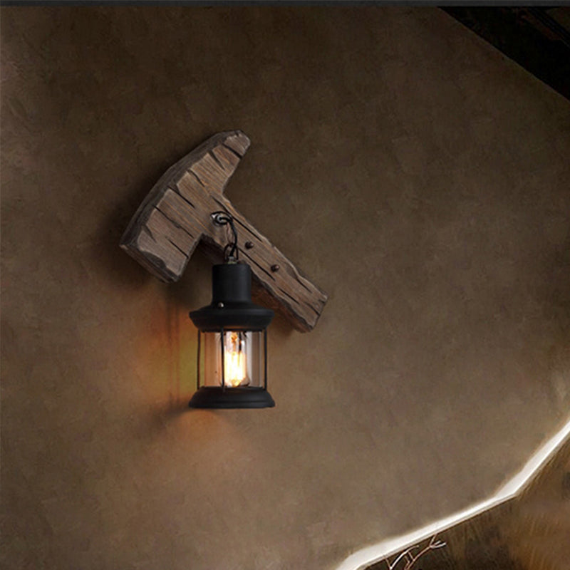 BowLift | Wood Shiplap Wall Lamp Light Country 1-Light Restaurant Wall Light in Brown