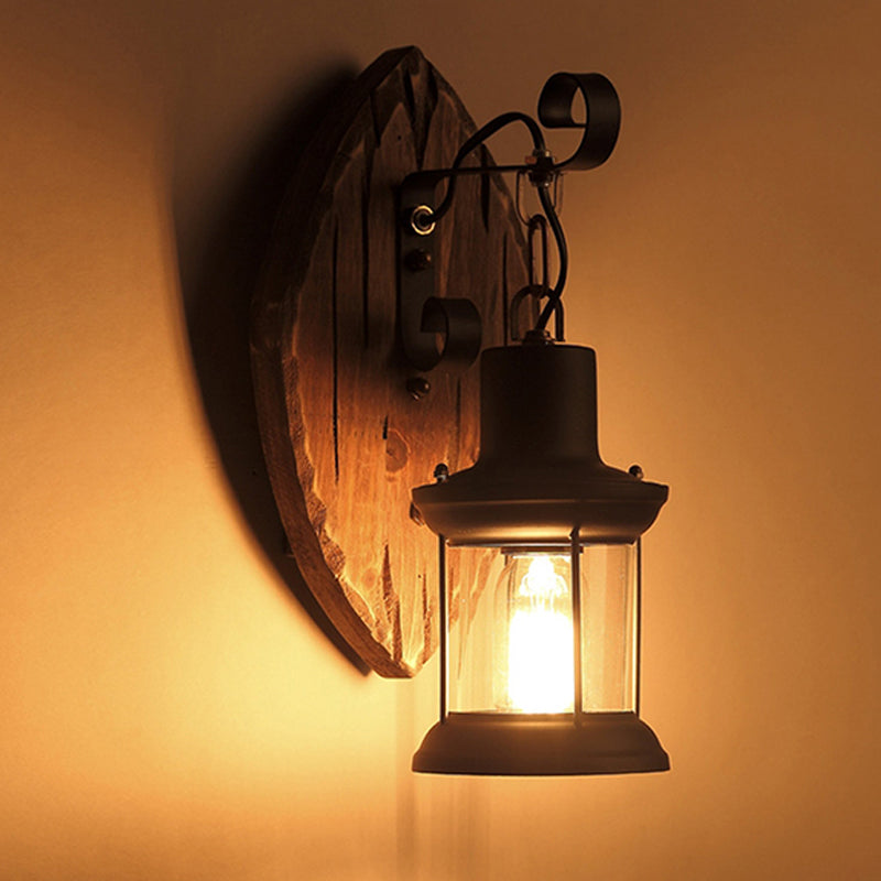 BowLift | Wood Shiplap Wall Lamp Light Country 1-Light Restaurant Wall Light in Brown