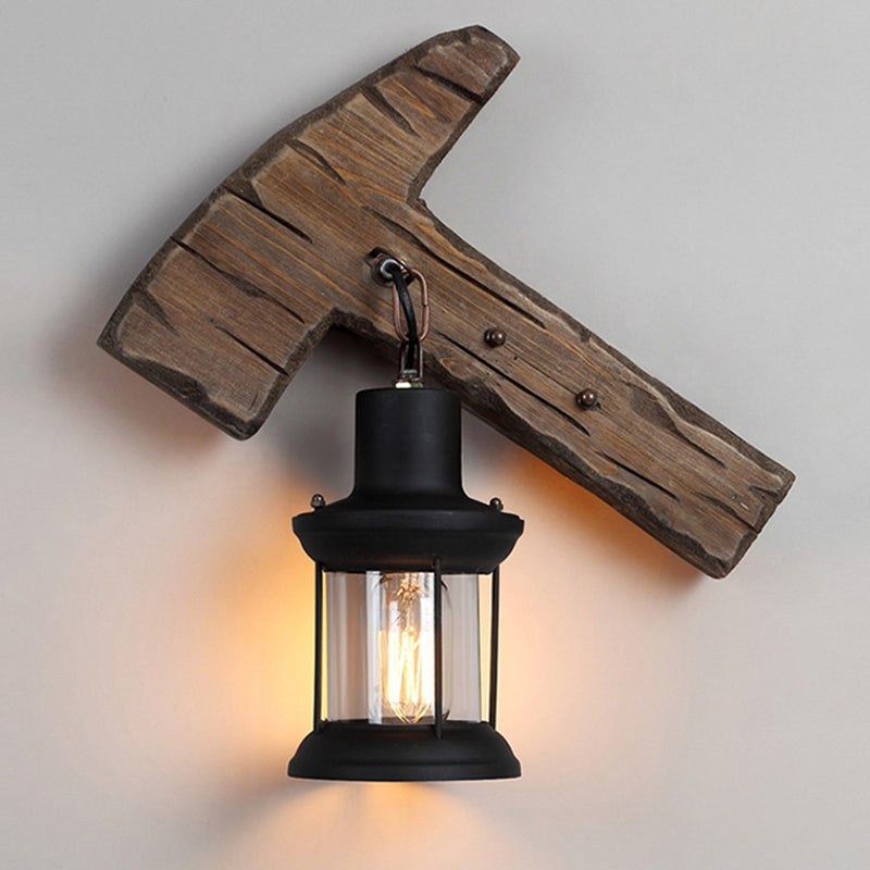 BowLift | Wood Shiplap Wall Lamp Light Country 1-Light Restaurant Wall Light in Brown