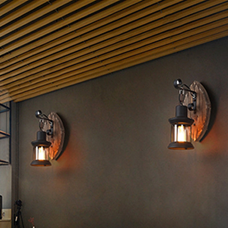 BowLift | Wood Shiplap Wall Lamp Light Country 1-Light Restaurant Wall Light in Brown