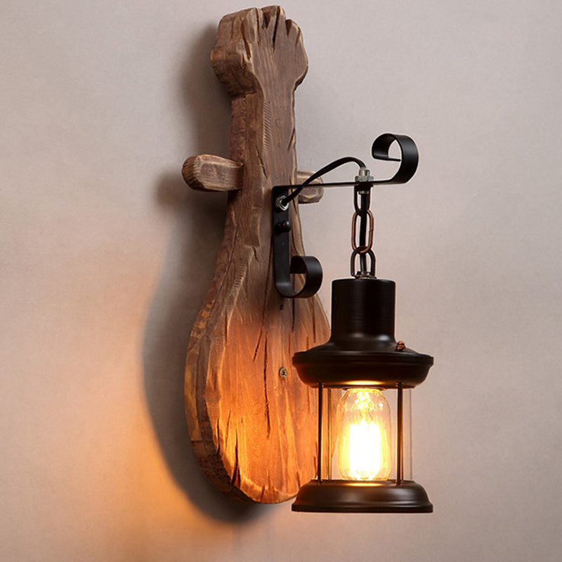 BowLift | Wood Shiplap Wall Lamp Light Country 1-Light Restaurant Wall Light in Brown