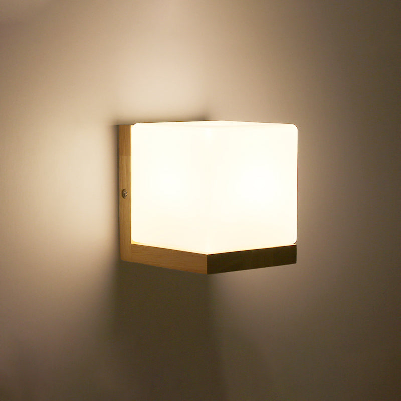 BowLift | Geometric Stair Wall Lighting Cream Glass Single Minimalist Surface Mounted Wall Light from Wood