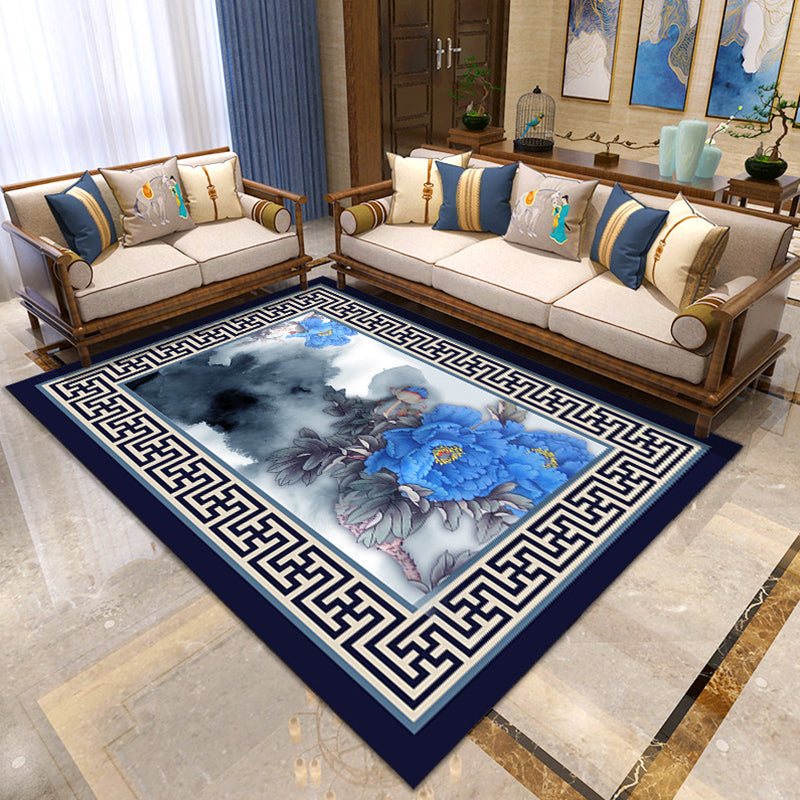 BowLift | Asian Living Room Carpet Multicolor Floral Printed Carpet Indoor Polypropylene Pet-Friendly Easy Care Area Rug