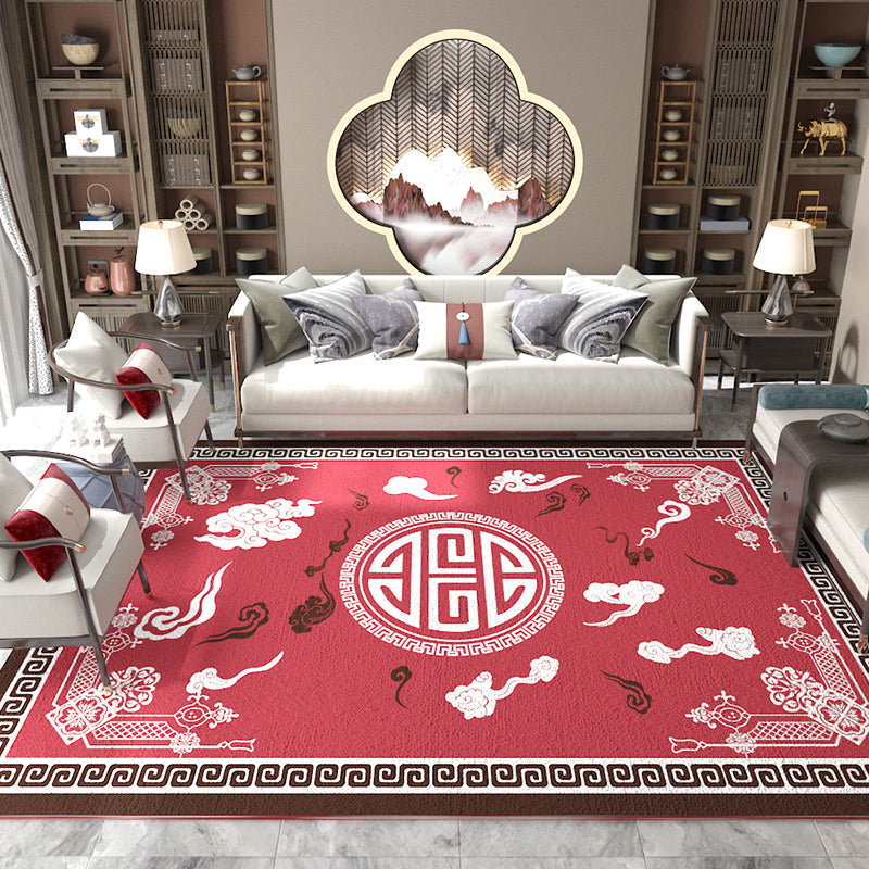 BowLift | Asian Living Room Carpet Multicolored Chinese Print Carpet Polyester Non-Slip Underlay Pet-Friendly Indoor Carpet