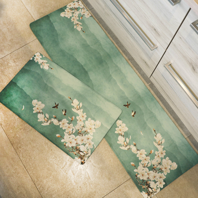 BowLift | Chinoiserie Floral Printed Rug Multicolor PVC Area Rug Non-Slip Back Pet-Friendly Indoor Rug for Bedroom