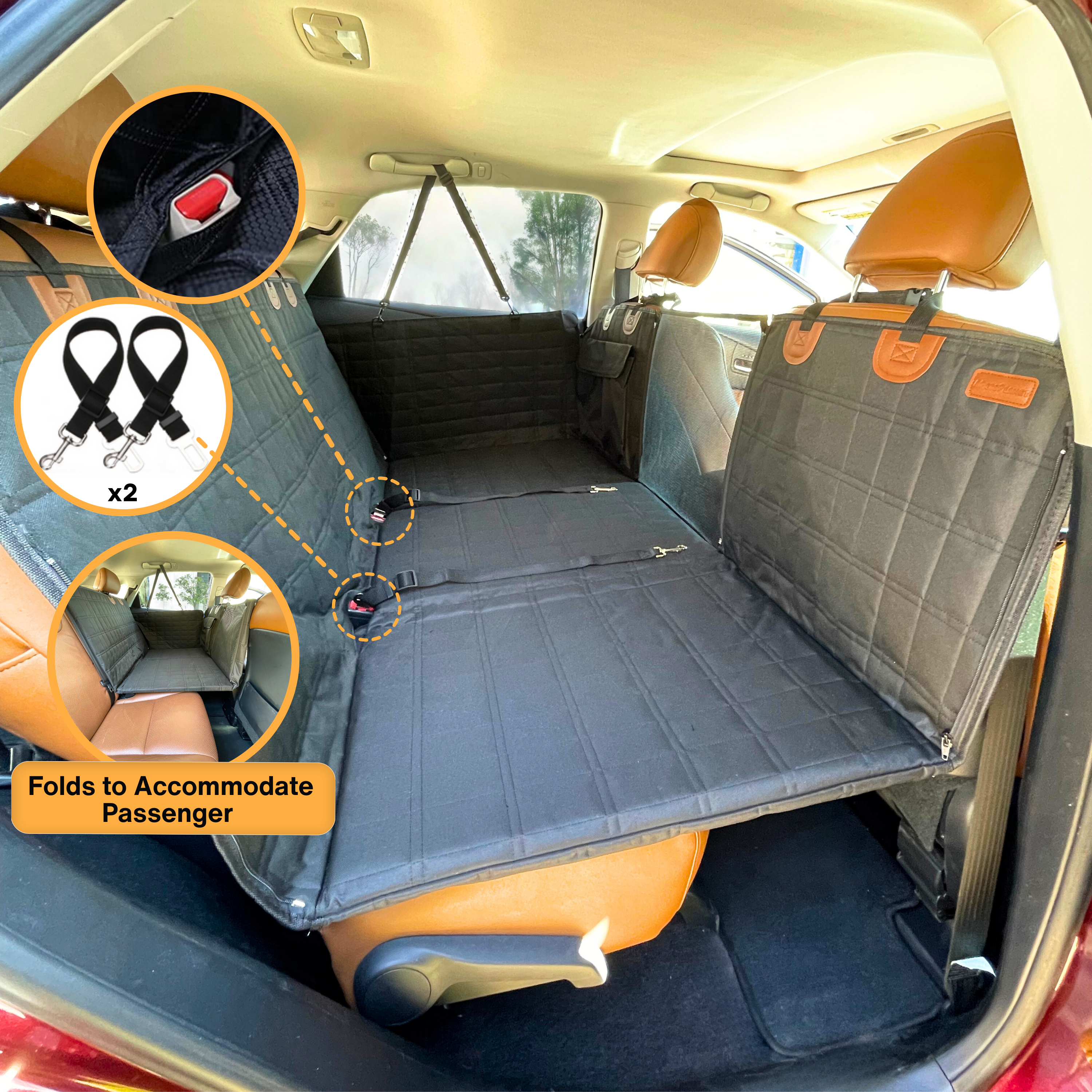 BowLift | Backseat Extender for Dogs - Black with Door Covers