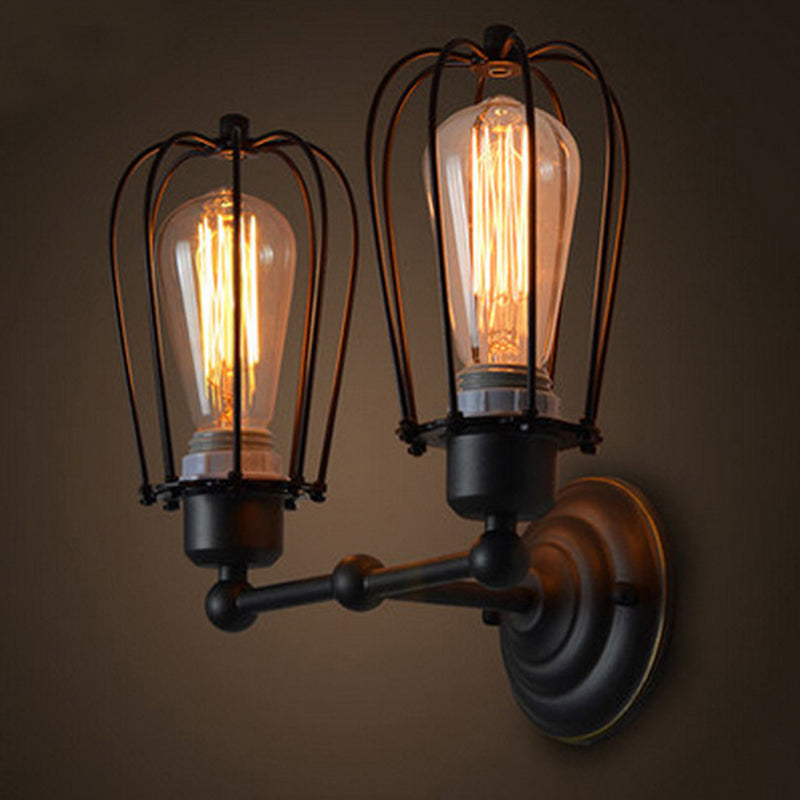 BowLift | Pear-shaped cage iron wall lamp industrial bedroom adjustable reading wall light in black