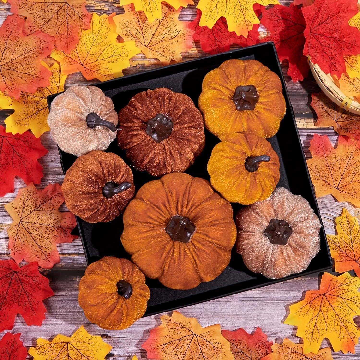 BowLift | Autumn Decoration Pumpkin Set – 12 Pieces Artificial Pumpkins with Velvet Finish