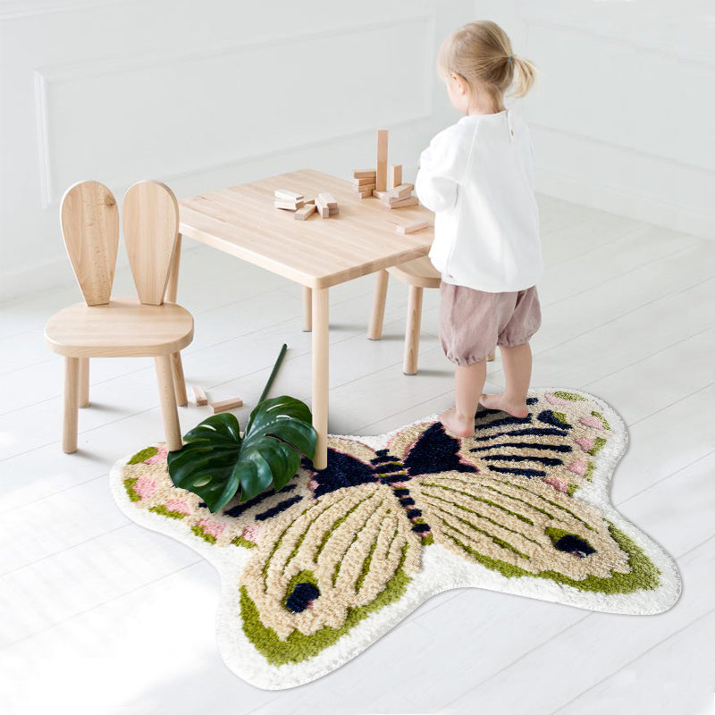 BowLift | Yellow Scandinavian Rug Polyester Butterfly Print Indoor Rug Non-Slip Backing Pet Friendly Easy Care Area Rug for Decoration