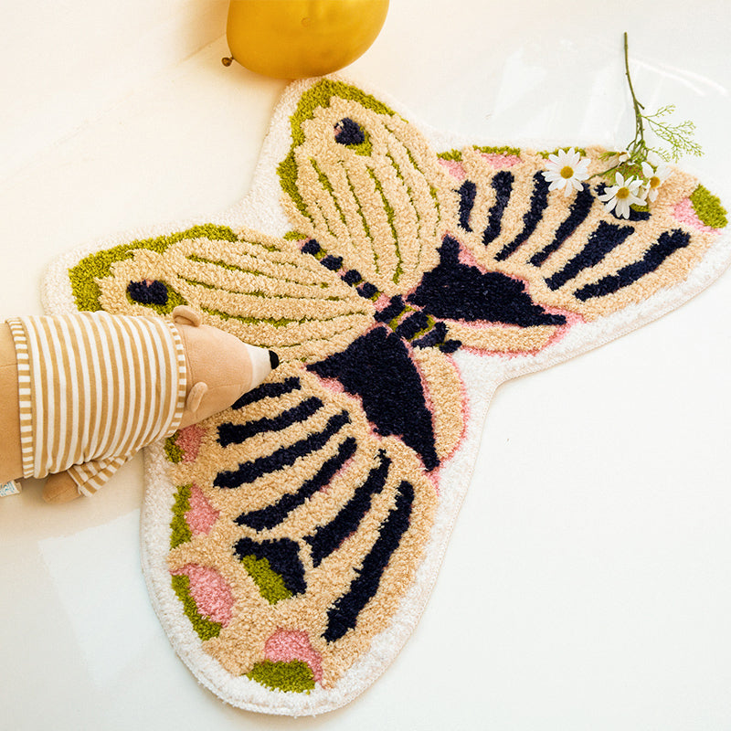 BowLift | Yellow Scandinavian Rug Polyester Butterfly Print Indoor Rug Non-Slip Backing Pet Friendly Easy Care Area Rug for Decoration