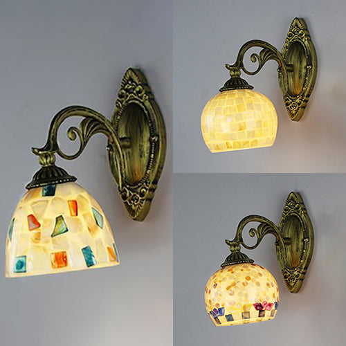 BowLift | 1 Light White-Grey/Beige/Yellow-Blue Glass Wall Lighting with Shade Tiffany Loft Shell Wall Light for Bedroom