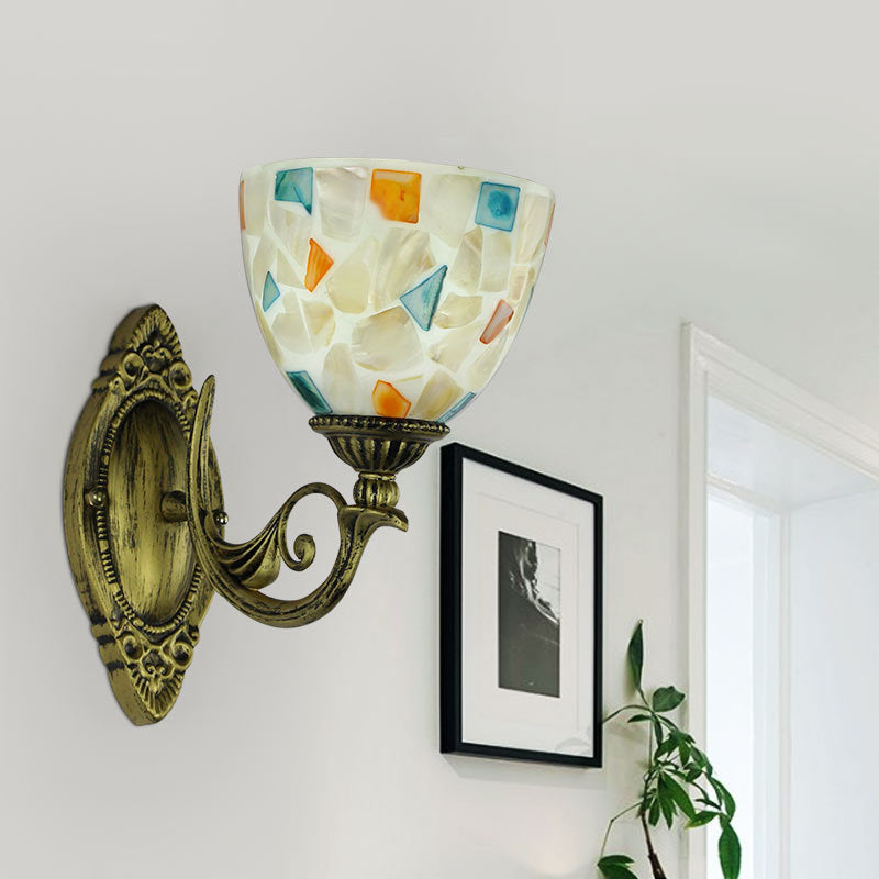 BowLift | 1 Light White-Grey/Beige/Yellow-Blue Glass Wall Lighting with Shade Tiffany Loft Shell Wall Light for Bedroom
