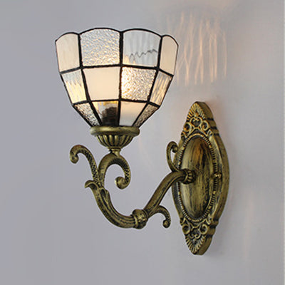 BowLift | Grid glass wall pendant lamp Tiffany Vintage 1 light wall lighting in clear/blue for bedroom