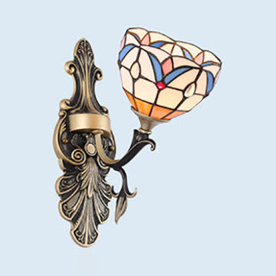 BowLift | Stained Glass Wall Lighting with Baroque/Flower/Gem/Magnolia Pattern Tiffany 1 Light Indoor Wall Lamp in Blue