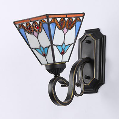 BowLift | Stained Glass Wall Lighting with Baroque/Flower/Gem/Magnolia Pattern Tiffany 1 Light Indoor Wall Lamp in Blue