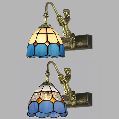 BowLift | Dome Wall Lamp Fixture 1 Main Blue/Clear Glass Baroque Sconce Lighting with Mermaid Backplate