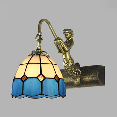 BowLift | Dome Wall Lamp Fixture 1 Main Blue/Clear Glass Baroque Sconce Lighting with Mermaid Backplate