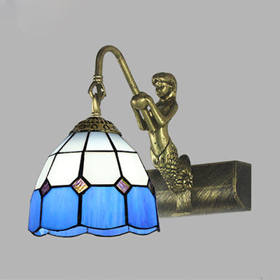 BowLift | Dome Wall Lamp Fixture 1 Main Blue/Clear Glass Baroque Sconce Lighting with Mermaid Backplate