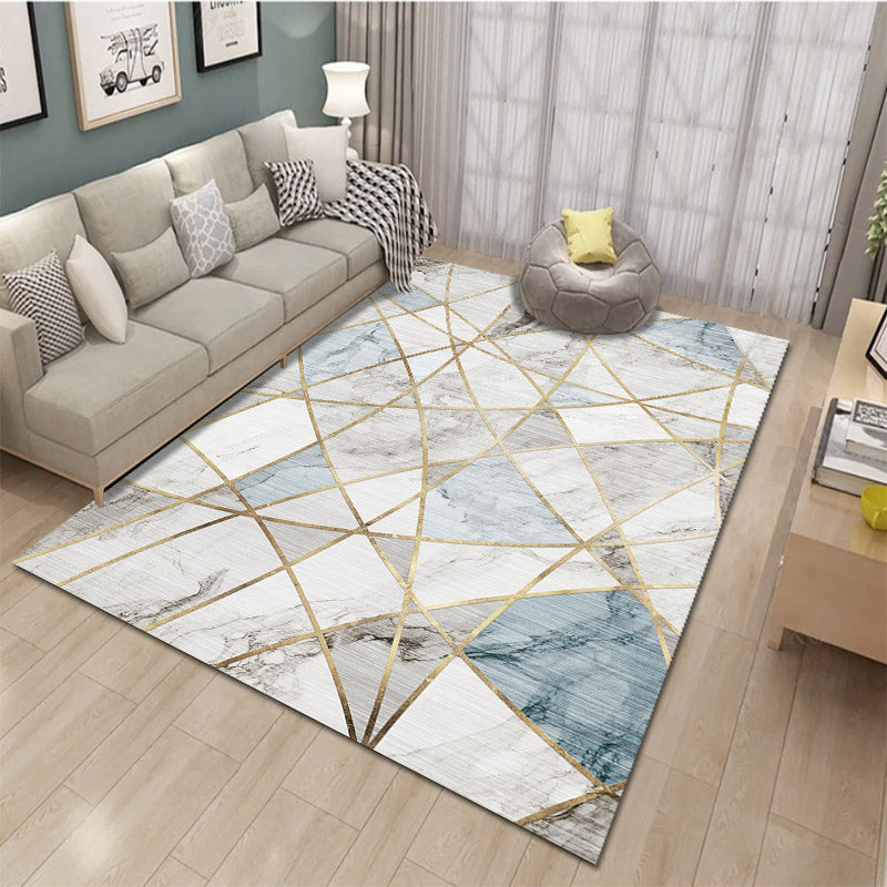 BowLift | Relaxing Living Room Carpet Multi Color Geometric Pattern Area Rug Polypropylene Non-Slip Back Washable Area Rug