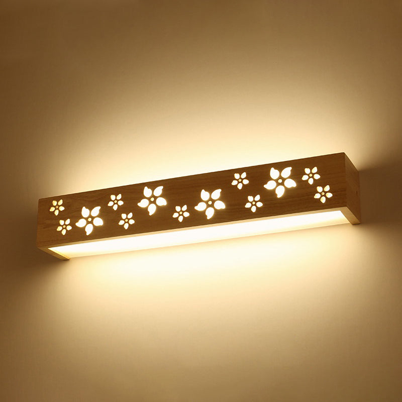 BowLift | Wood Cutouts Flower Wall Lamp Japanese Style Beige LED Wall Light with Shelf Function