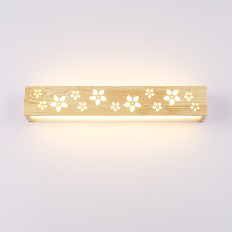 BowLift | Wood Cutouts Flower Wall Lamp Japanese Style Beige LED Wall Light with Shelf Function