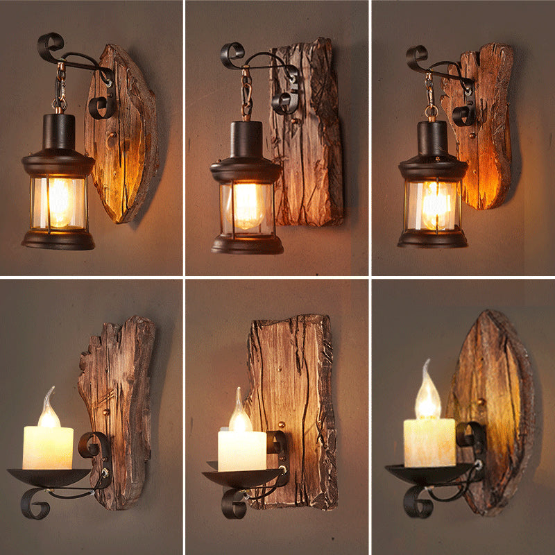 BowLift | Wooden Brown Wall Lamp Geometrically Designed Country Style Wall Sconce for Hallway