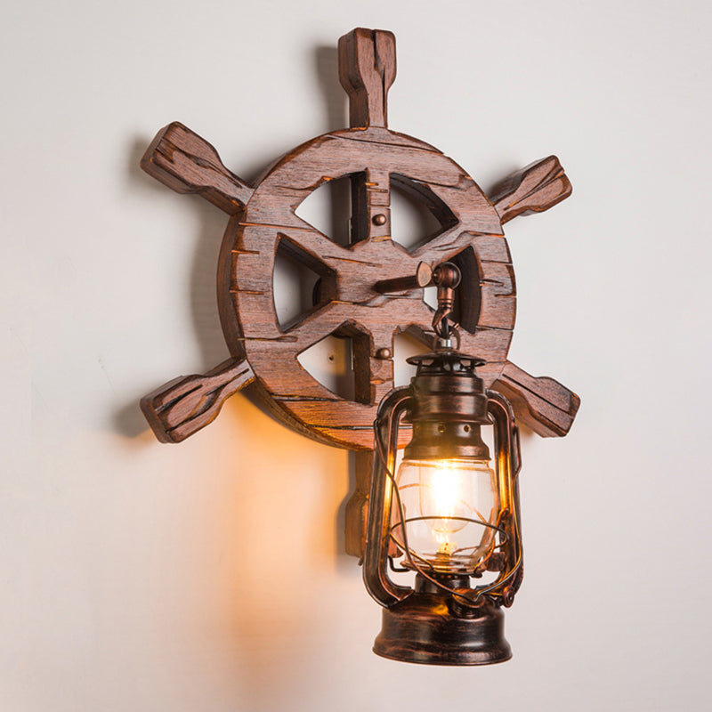 BowLift | Wooden Brown Wall Lamp Geometrically Designed Country Style Wall Sconce for Hallway