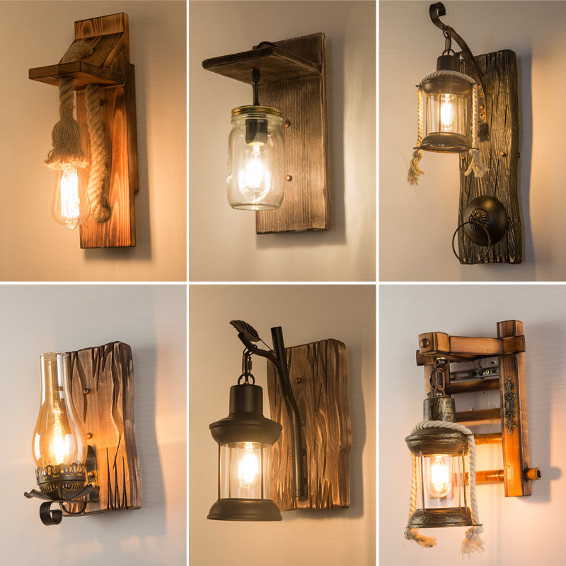 BowLift | Wooden Brown Wall Lamp Geometrically Designed Country Style Wall Sconce for Hallway