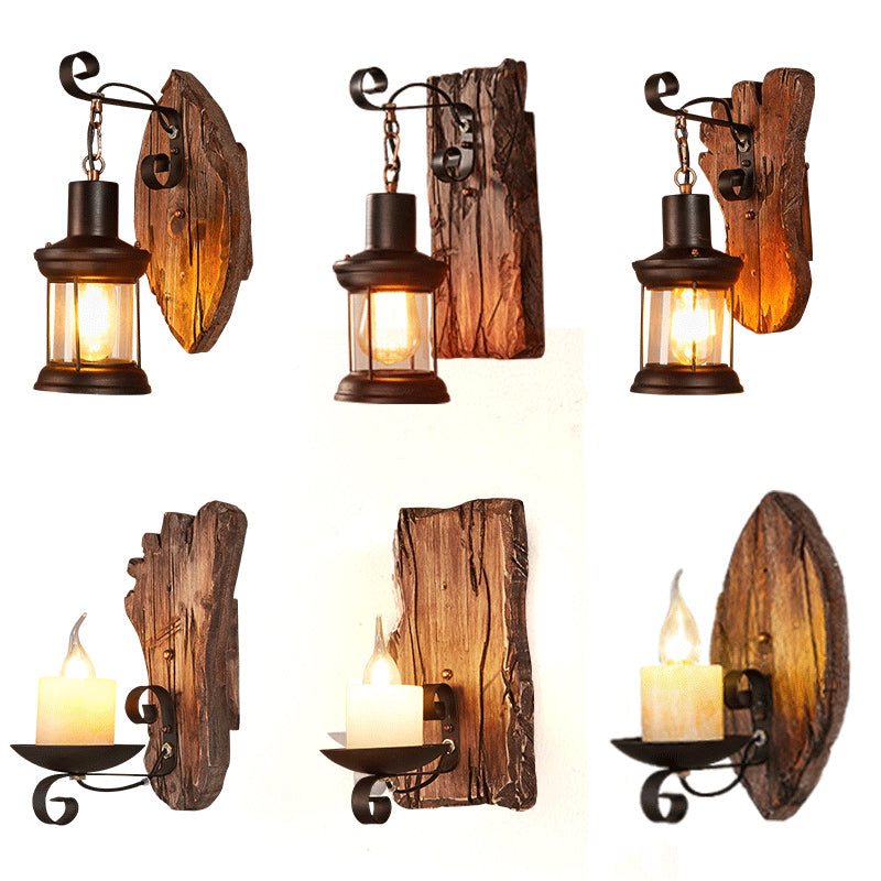 BowLift | Wooden Brown Wall Lamp Geometrically Designed Country Style Wall Sconce for Hallway