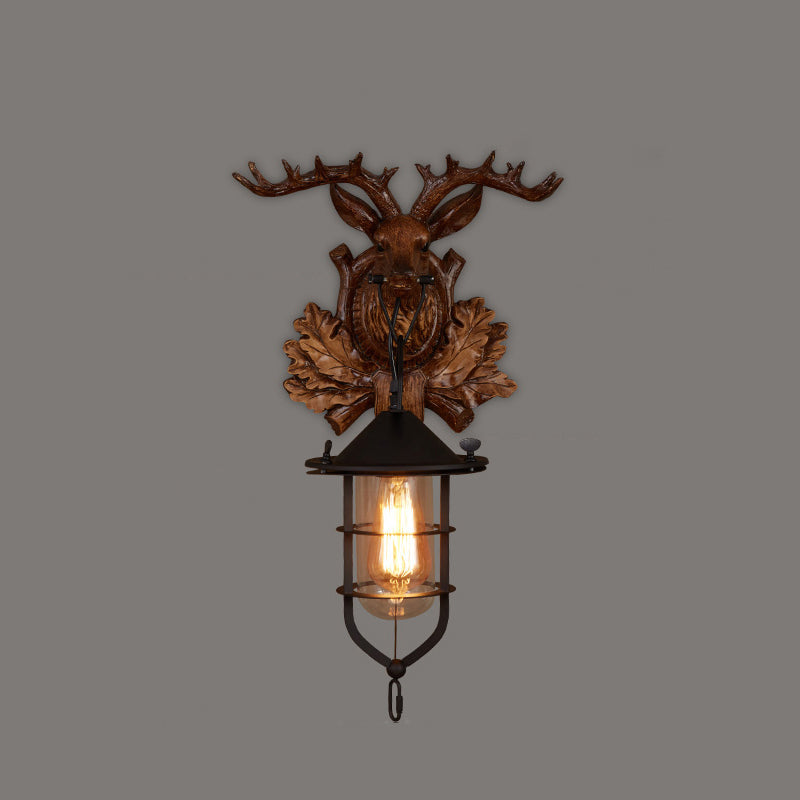 BowLift | Wooden Brown Wall Lamp Geometrically Designed Country Style Wall Sconce for Hallway