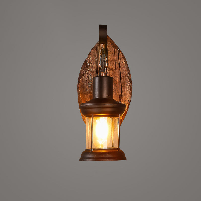 BowLift | Wooden Brown Wall Lamp Geometrically Designed Country Style Wall Sconce for Hallway