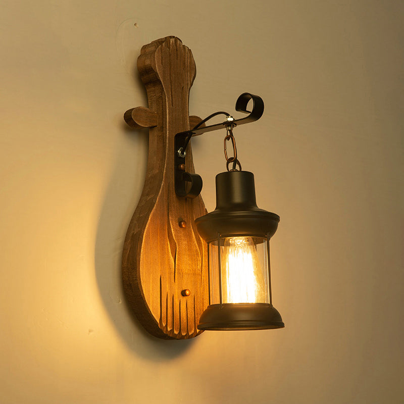 BowLift | Wooden Brown Wall Lamp Geometrically Designed Country Style Wall Sconce for Hallway