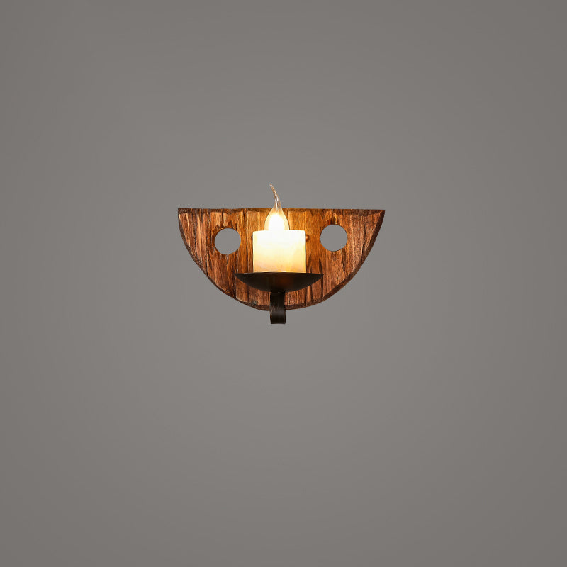 BowLift | Wooden Brown Wall Lamp Geometrically Designed Country Style Wall Sconce for Hallway