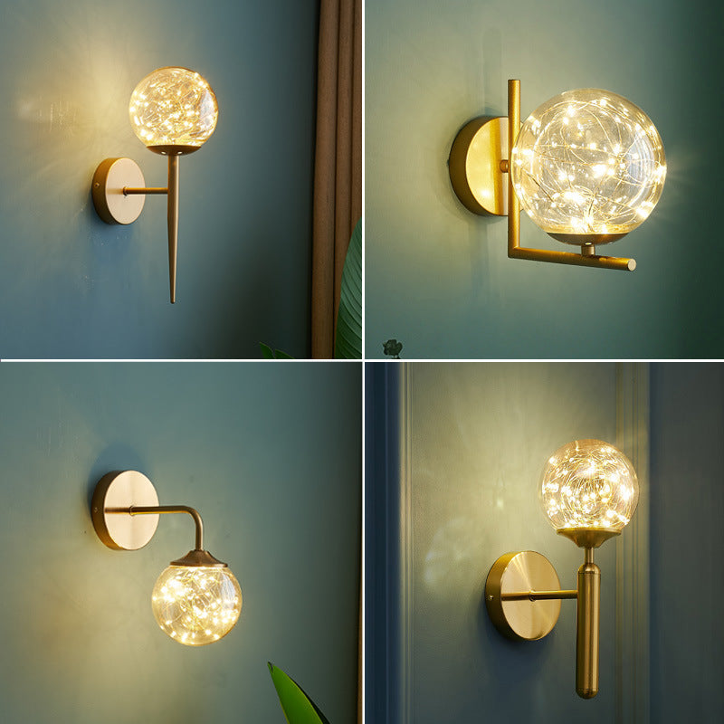 BowLift | Ball Blown Glass Wall Lamp Fixture Nordic Gold Finish LED Wall Lighting with String Light