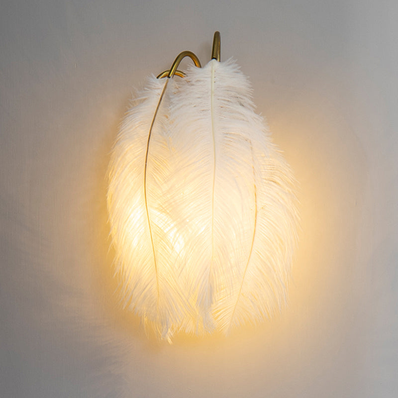 BowLift | 2 Light Modern Metal Wall Sconce Feather Shade Wall Lighting for Bedroom