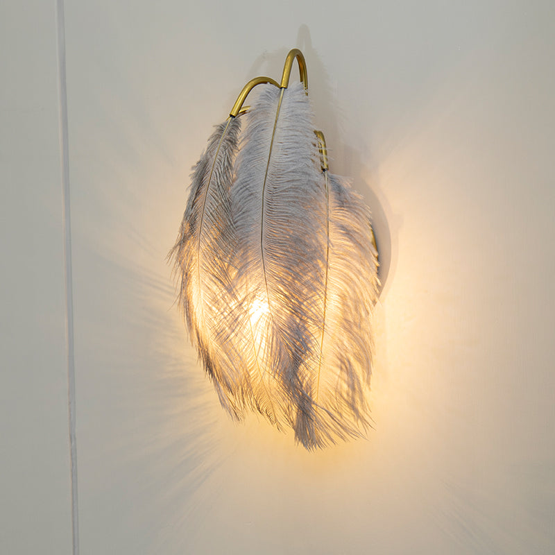 BowLift | 2 Light Modern Metal Wall Sconce Feather Shade Wall Lighting for Bedroom