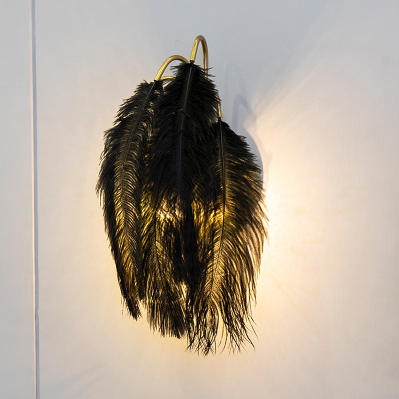 BowLift | 2 Light Modern Metal Wall Sconce Feather Shade Wall Lighting for Bedroom