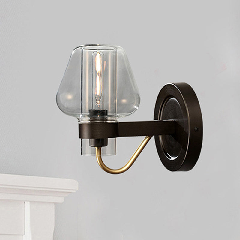 BowLift | Clear Glass Mushroom Shade Wall Light Modern 1 Light Bedroom Lighting Fixture in Black
