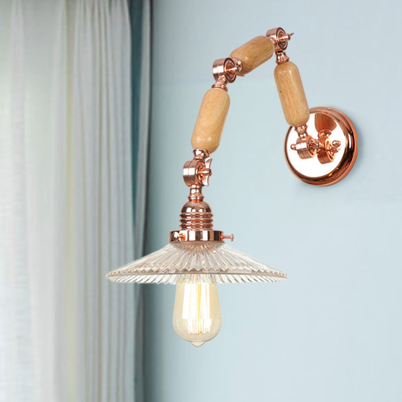 BowLift | 1 Light Scalloped Wall Lamp Fixture Industrial Clear Ribbed Glass Wall Lamp for Living Room with Arm