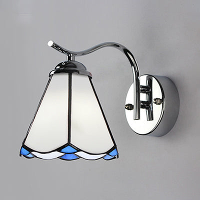 BowLift | Wall lamp with wavy edge Country Joined Glass 1 Light Wall Mount Fixture in White/Beige for the Nightstand