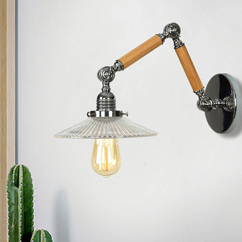 BowLift | A light wall lamp with bowl shade ribbed glass vintage study wall light with 8"+8"/6"+6"/8"+4" extendable wooden arm