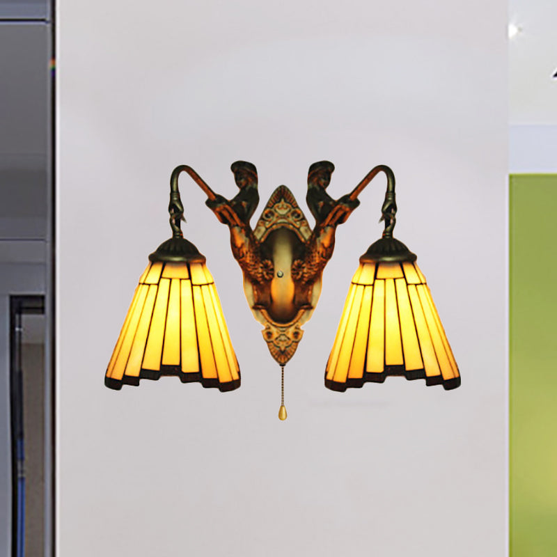 BowLift | Yellow Glass Old Brass Wall Light Arc/Nix 2 Heads Mission Wall Mounted Lamp