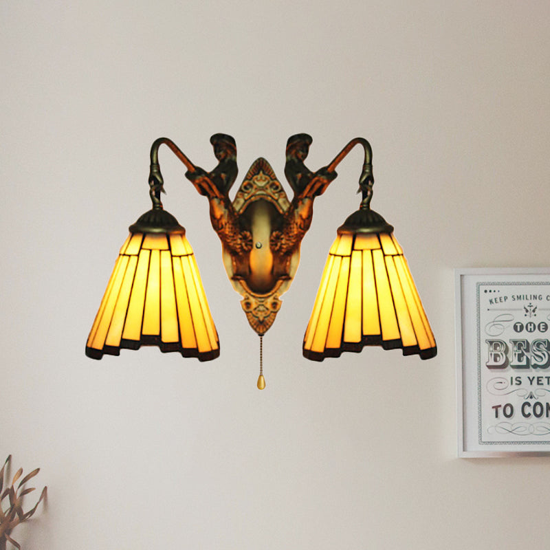 BowLift | Yellow Glass Old Brass Wall Light Arc/Nix 2 Heads Mission Wall Mounted Lamp