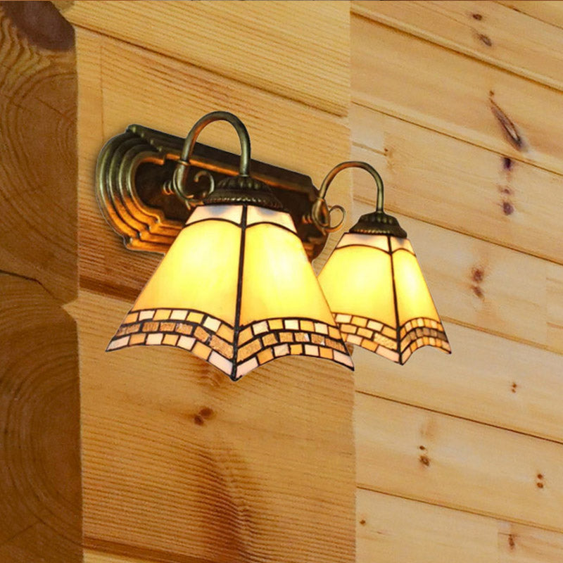BowLift | 2 Light Pyramid Wall Light with Gooseneck Mission Style Stained Glass Wall Lamp