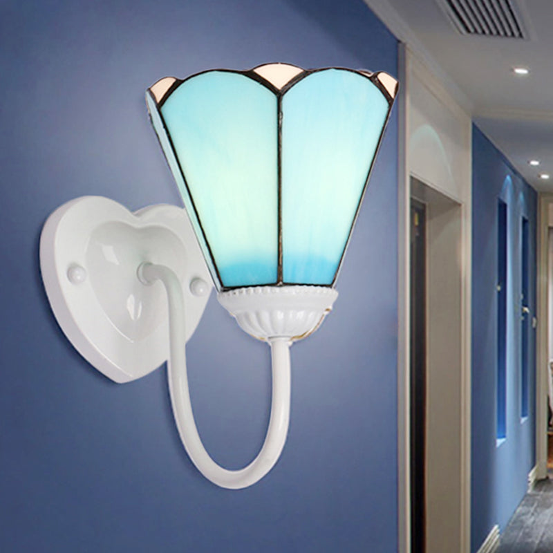 BowLift | 1 Head Half Wall Lamp Fixture Mediterranean White/Gold/Blue Sconce Lamp with Lily Blue Glass Shade