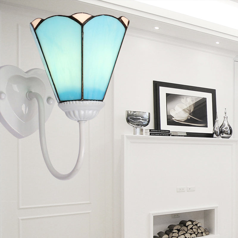 BowLift | 1 Head Half Wall Lamp Fixture Mediterranean White/Gold/Blue Sconce Lamp with Lily Blue Glass Shade